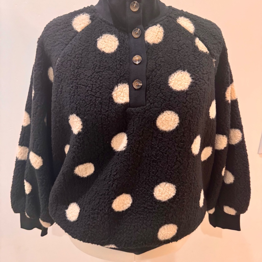 Who What Wear Black Polka Dot Sherpa Sweater – Size 2X (NWT)